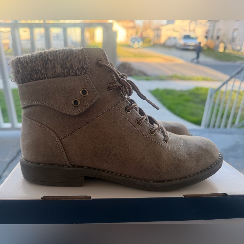 St. John's Bay Lace-Up Ankle Boots with Knit Collar - Size 8.5
